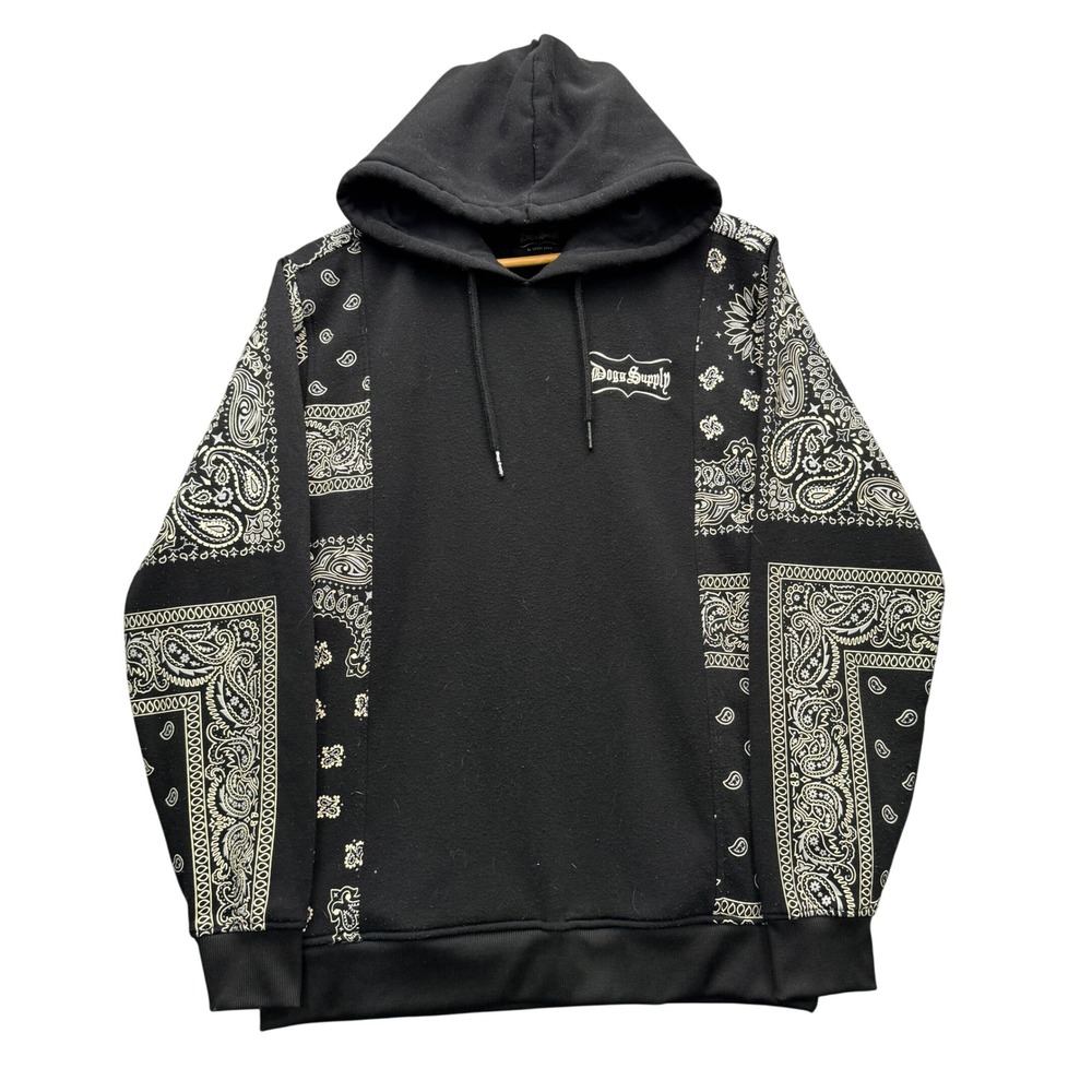 Dogg Supply by Snoop Dogg Hoodie Mens Small Black Bandana Paisley Fleece Fleece